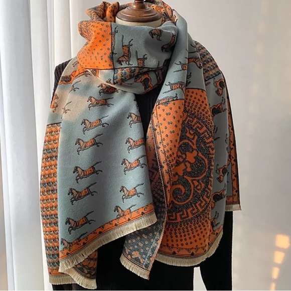 Sarrah Accessories - New Soft Western Horse Scarf Shawl Pashmina Blanket Wrap with Fringe Detail